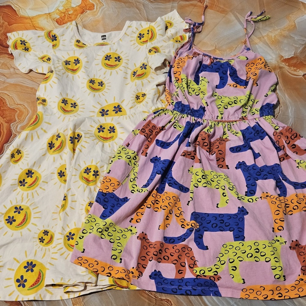 Tea Collection Girls Dress Bundle Size 12 Cheetahs Sunshine 2 Pc